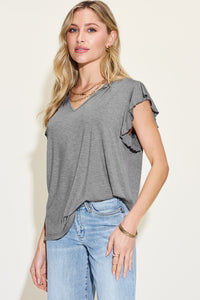 Bamboo Ruffled Short Sleeve T-Shirt